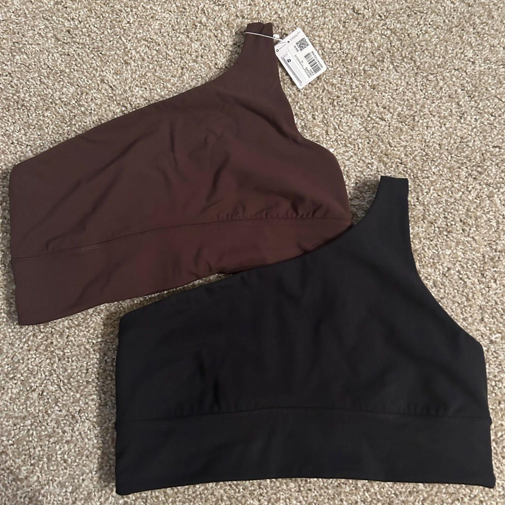 Lululemon one shoulder align sports bras brown black